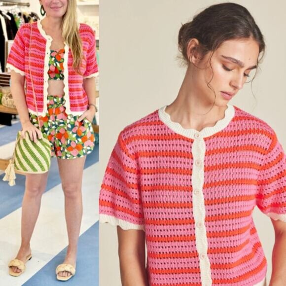 Pink and Red Striped Women's Sweater - Picture 2 of 10